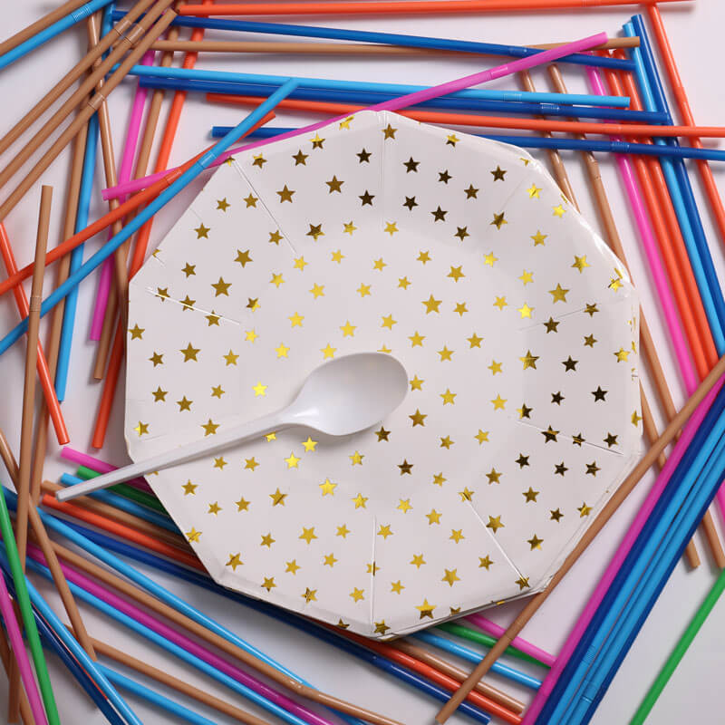 White And Gold Star Paper Plate