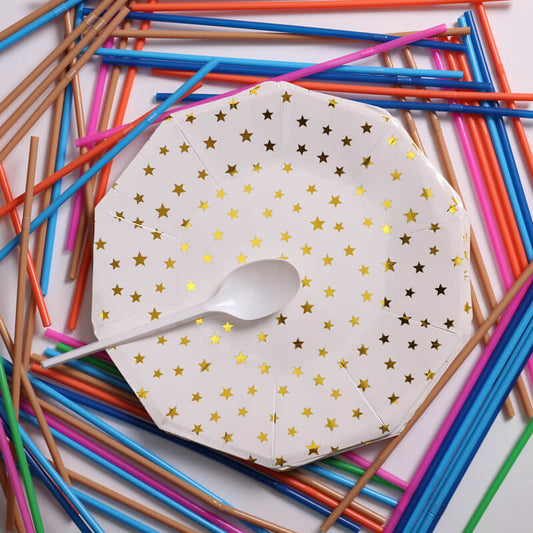 White And Gold Star Paper Plate