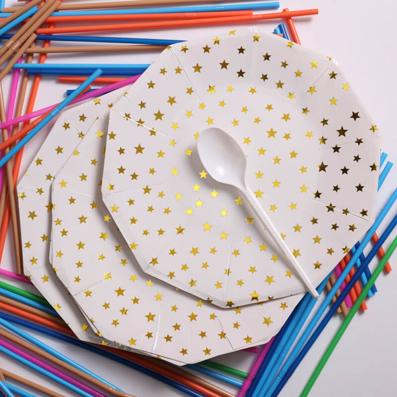 White And Gold Star Paper Plate