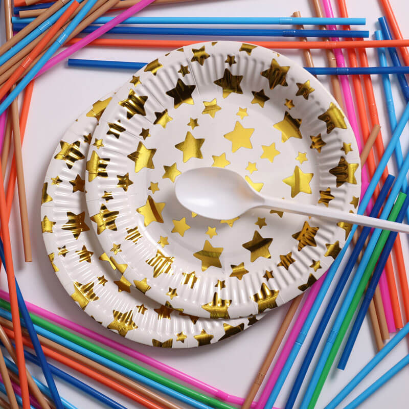 White With Golden Star Paper Plate