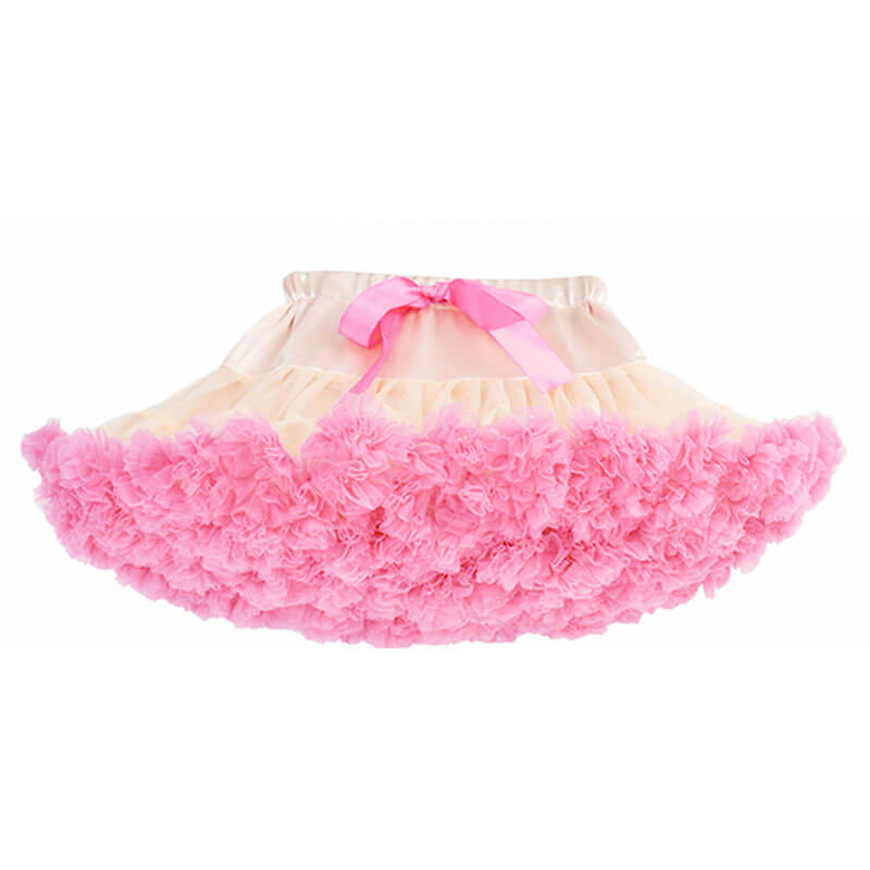 Beige And Pink Fluffy Skirt For Girls