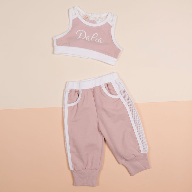 Two Pieces Pink Sleeveless Set For Babies (With Name Printing Option)