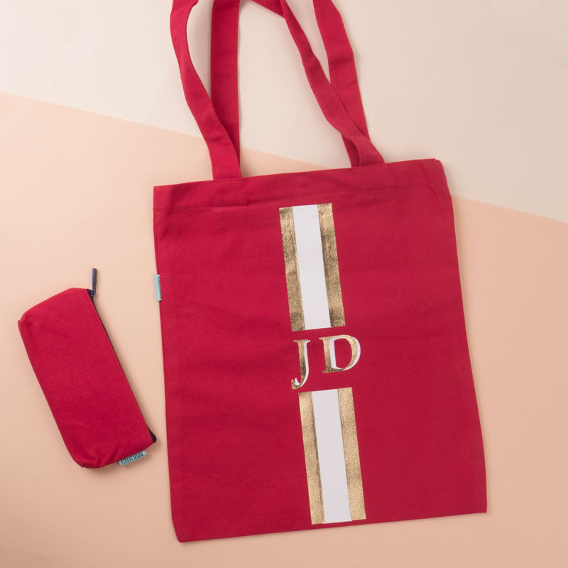 Set Of Red Shoulder Bag With Pouch (With Alphabet Printing)