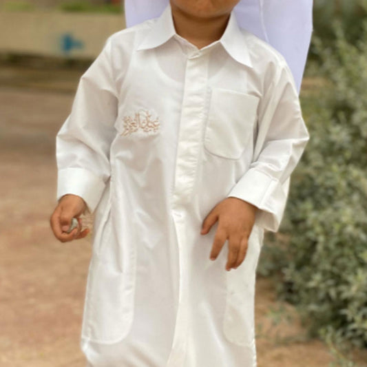 Traditional Kuwaiti Collar Dishdasha For Boys (With Name Embroidery Option)