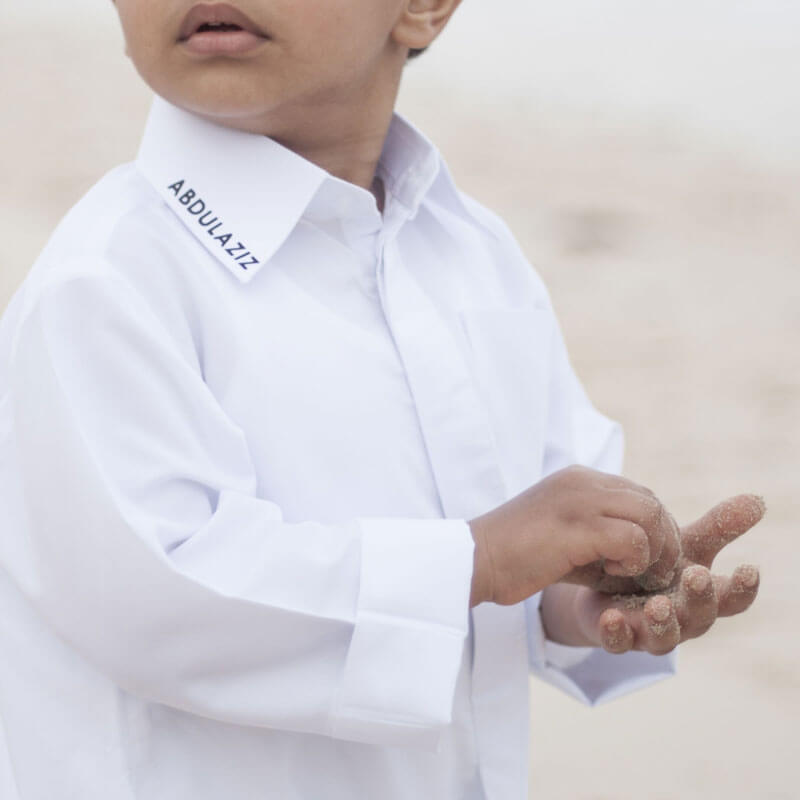 Traditional Kuwaiti Collar Dishdasha For Boys (With Name Printing Option)