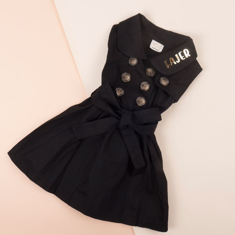 Black Sleeveless Dress With Buttons For Girls (With Name Printing)