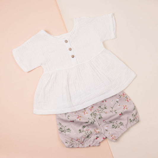 White Top With Beige Shorts For Baby