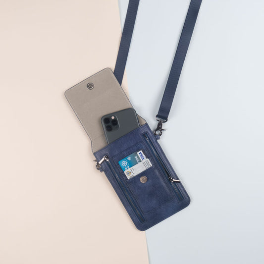 Navy Shoulder Bag With Zip Lines
