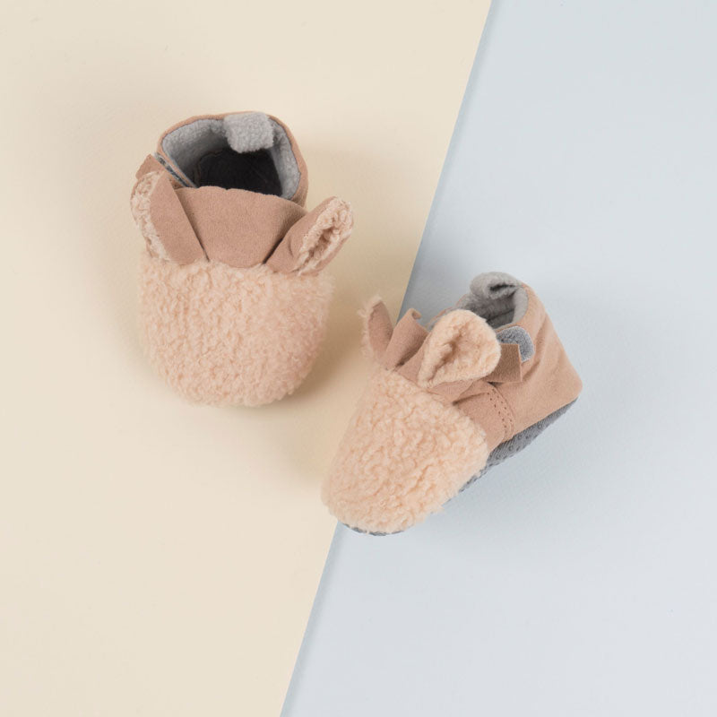 Beige Soft Fur Shoes For Baby (With Alphabet Printing Option)