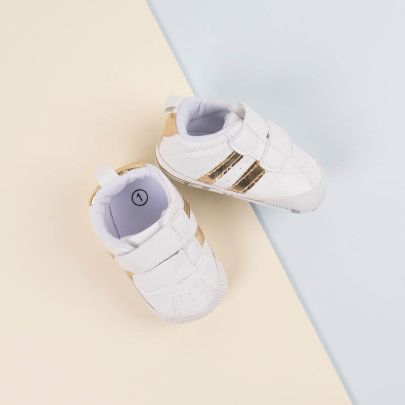 White And Gold Stripes Shoes For Baby