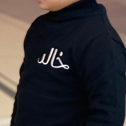 Black High-Neck National Day Sweater For Kids (With Name Embroidery Option)