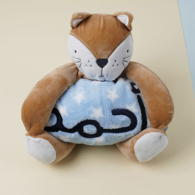 light-blue Kids Blanket With Cat Doll (With Name Embroidery Option)