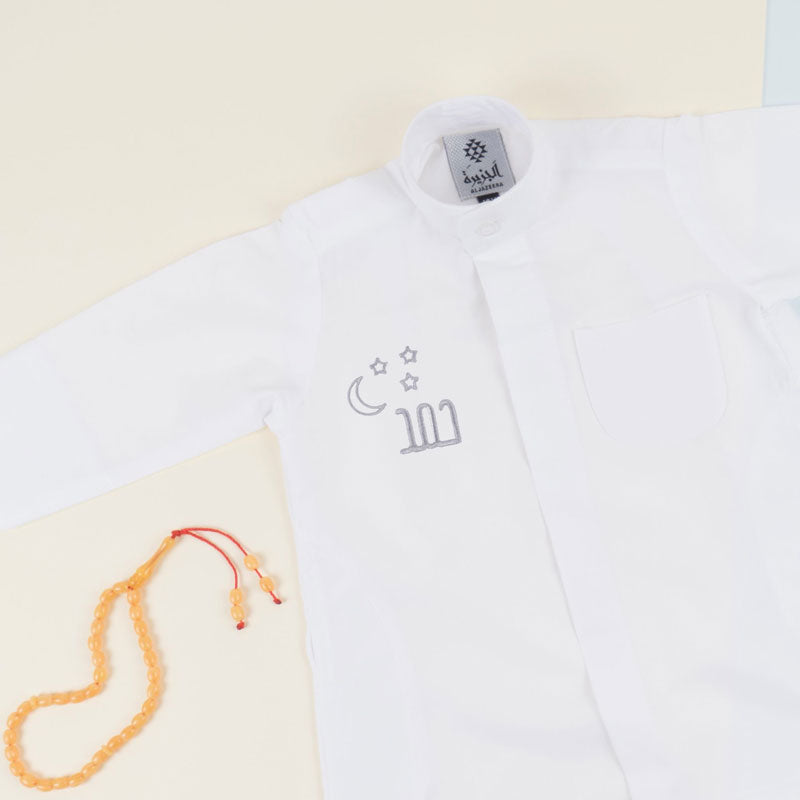 White Summer Dishdasha Al Jazeera For Kids - Ramadan Edition (With Name Embroidery)