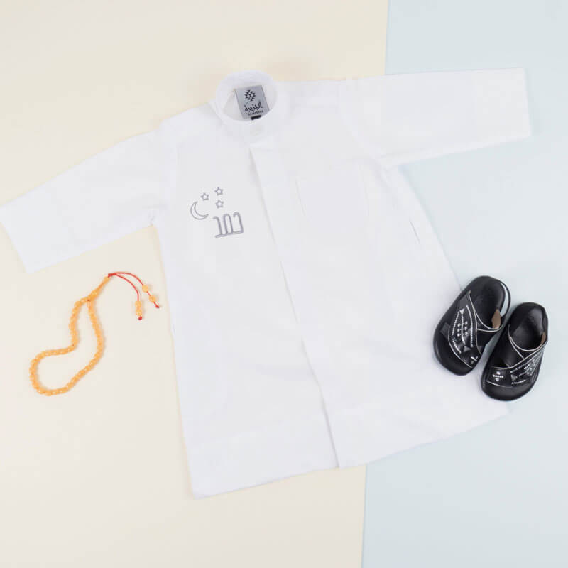 White Summer Dishdasha Al Jazeera For Kids - Ramadan Edition (With Name Embroidery)