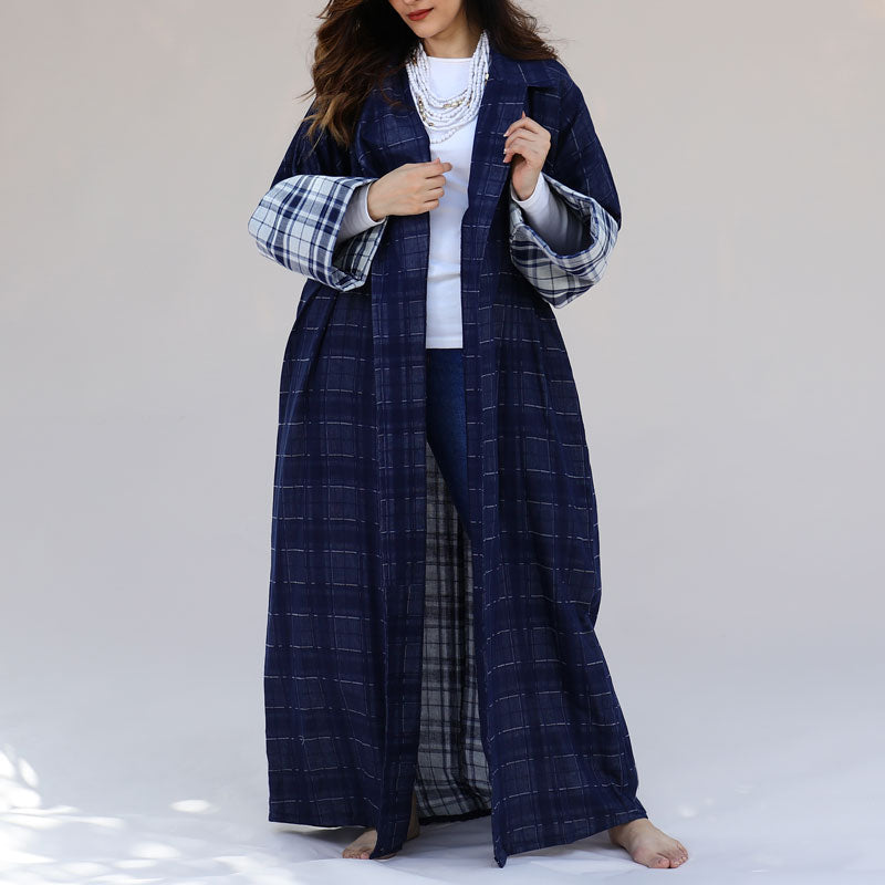 Navy Checkered Double Sided Summer Jacket For Women