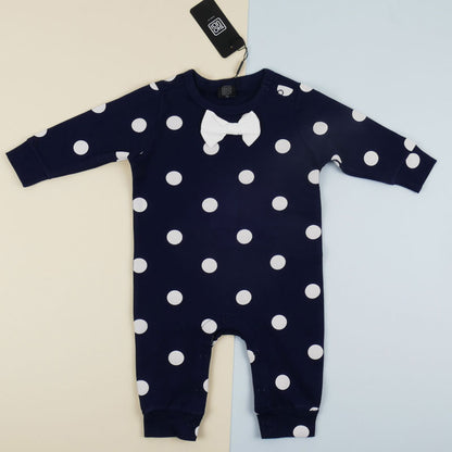 Navy Polka Dot Gentlemen Suit For Baby (With Name Printing Option)