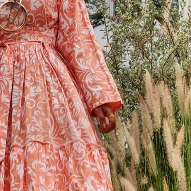 Orange And White Floral Daraa For Women