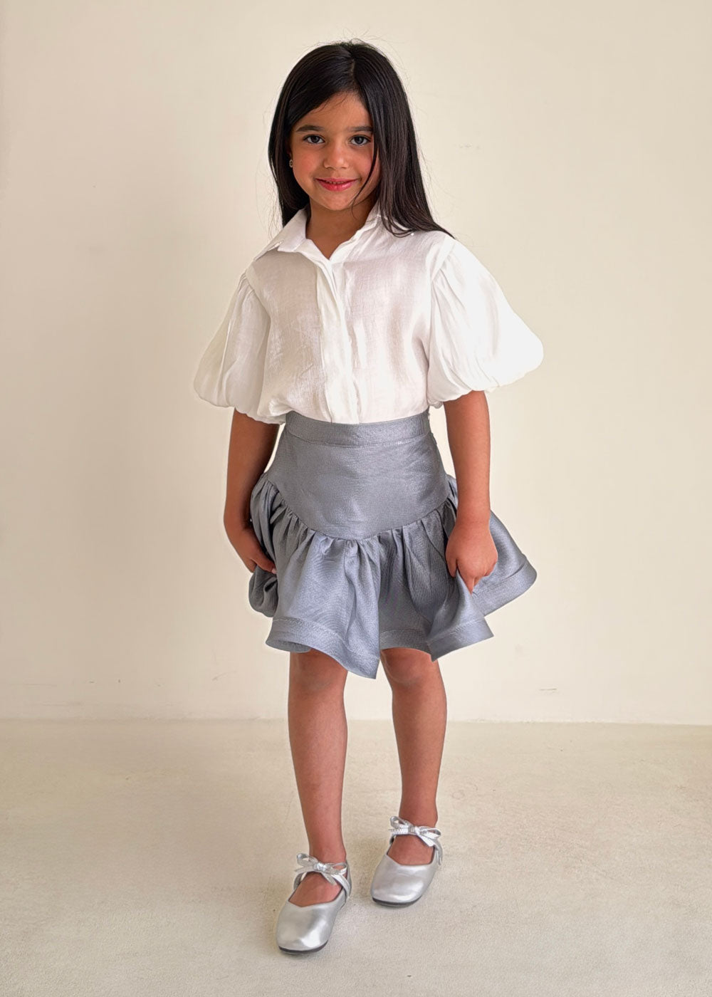 8242 Grey Shirt And Skirt Set For Girls