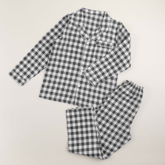 Grey Checkered Pajama Set For Kids (With Name Embroidery Option)