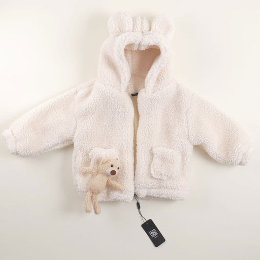 off-white Teddy Jacket Hoodie For Baby Girl (With Name Embroidery Option)