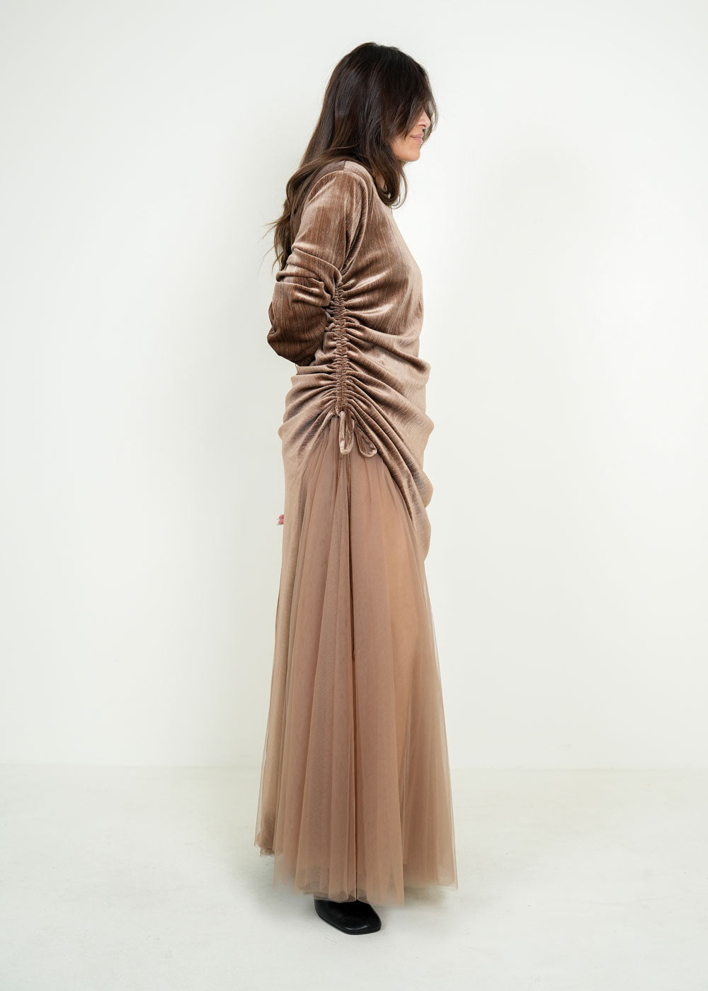 8098 Brown Velvet Daraa Set For Women