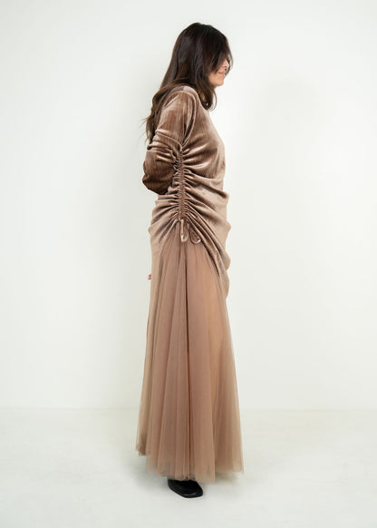 8098 Brown Velvet Daraa Set For Women