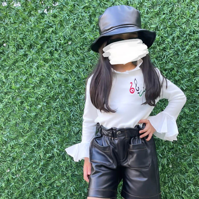 Black Leather Shorts With Hat For Girls