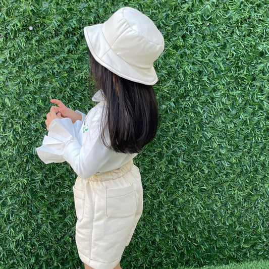 Off-White Leather Shorts With Hat For Girls