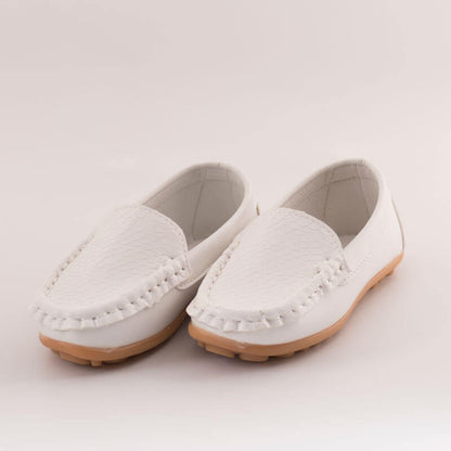 White Leather Loafer Shoes For Boys