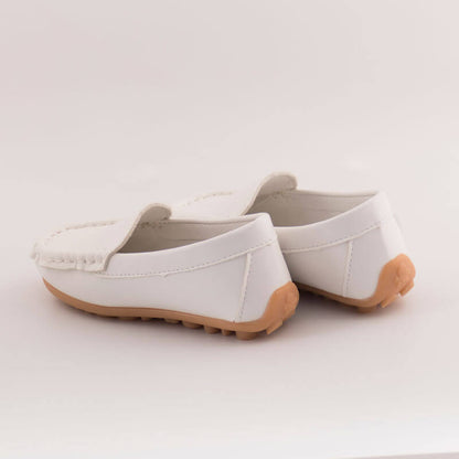 White Leather Loafer Shoes For Boys