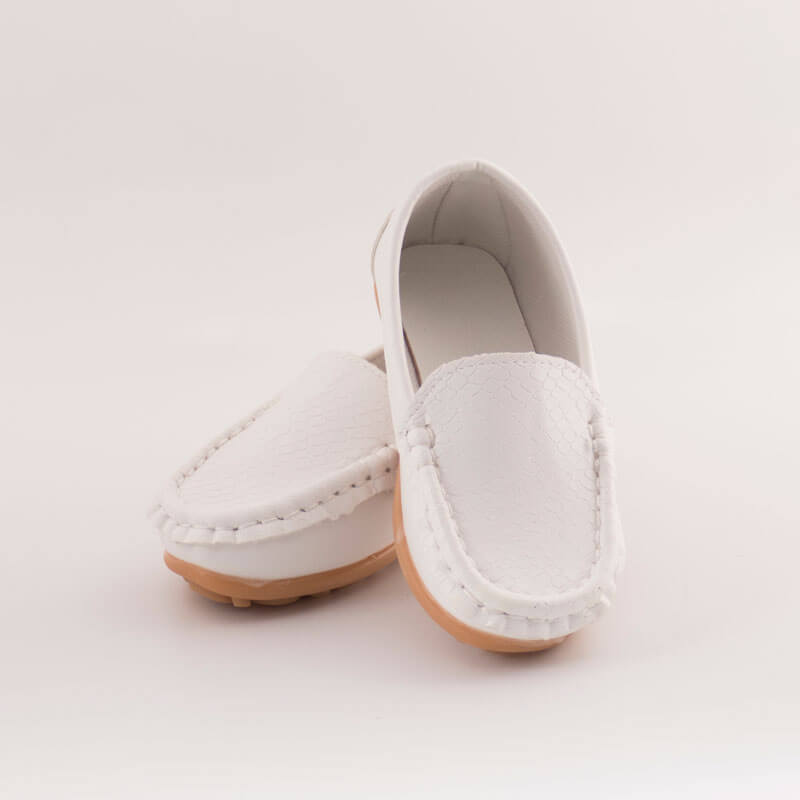 White Leather Loafer Shoes For Boys