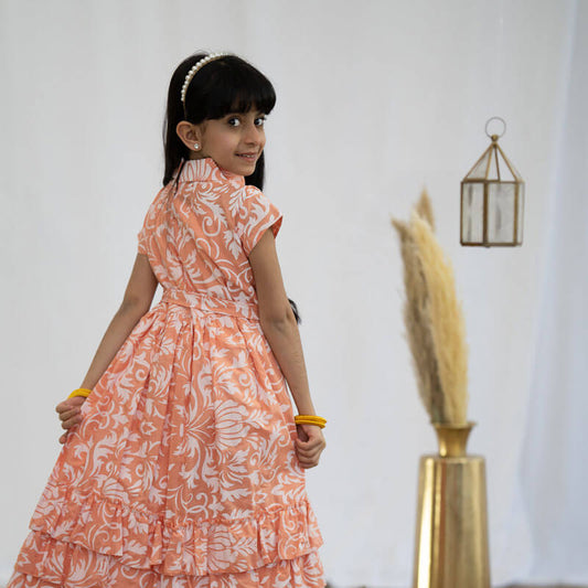 Orange And White Floral Daraa For Girls