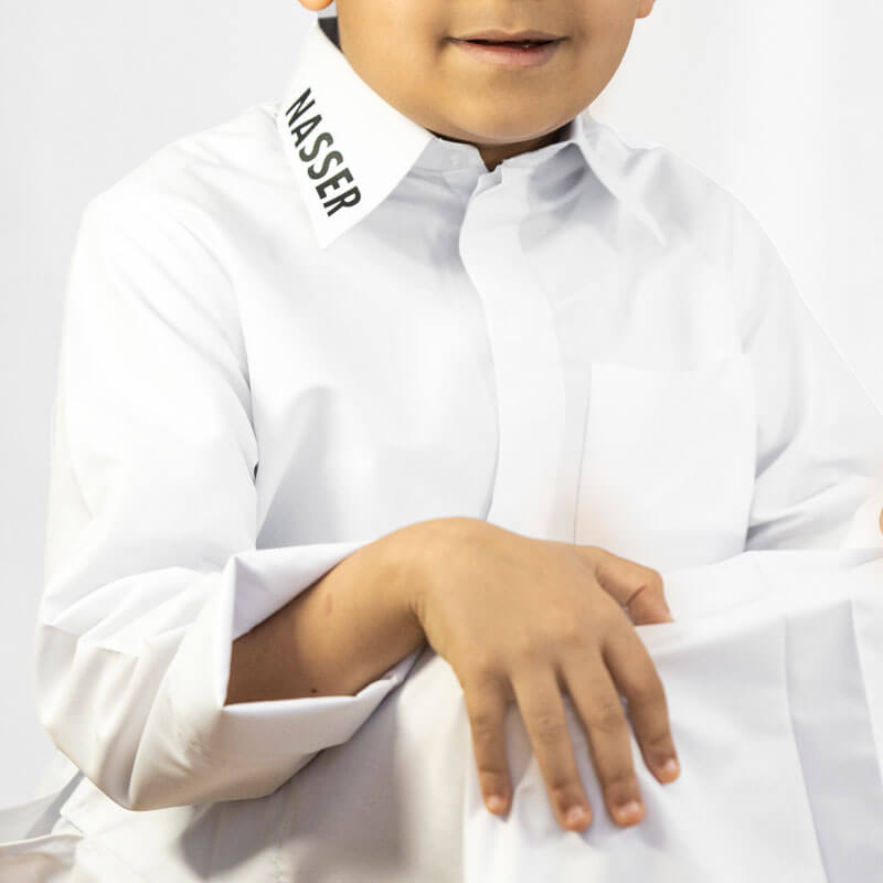 Traditional Kuwaiti Collar Dishdasha For Boys (With Name Printing Option)