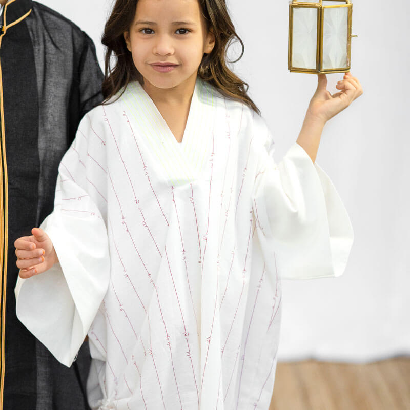 White Kimono With Maroon Arabic Font Dress For Girls