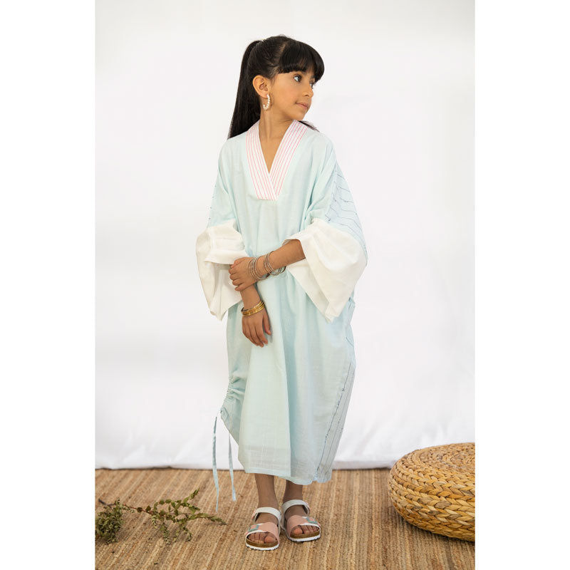 Baby Blue Kimono Arabic Font Dress For Girls