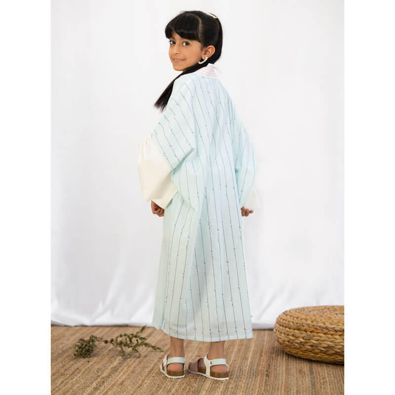 Baby Blue Kimono Arabic Font Dress For Girls