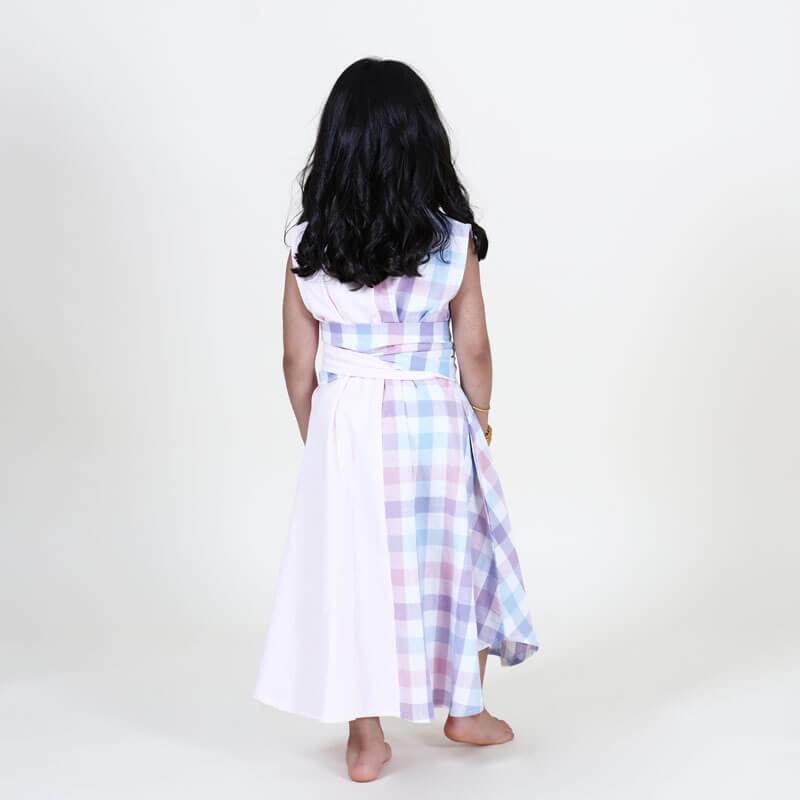 Pink Checkered Summer Dress WIth Belt For Girls