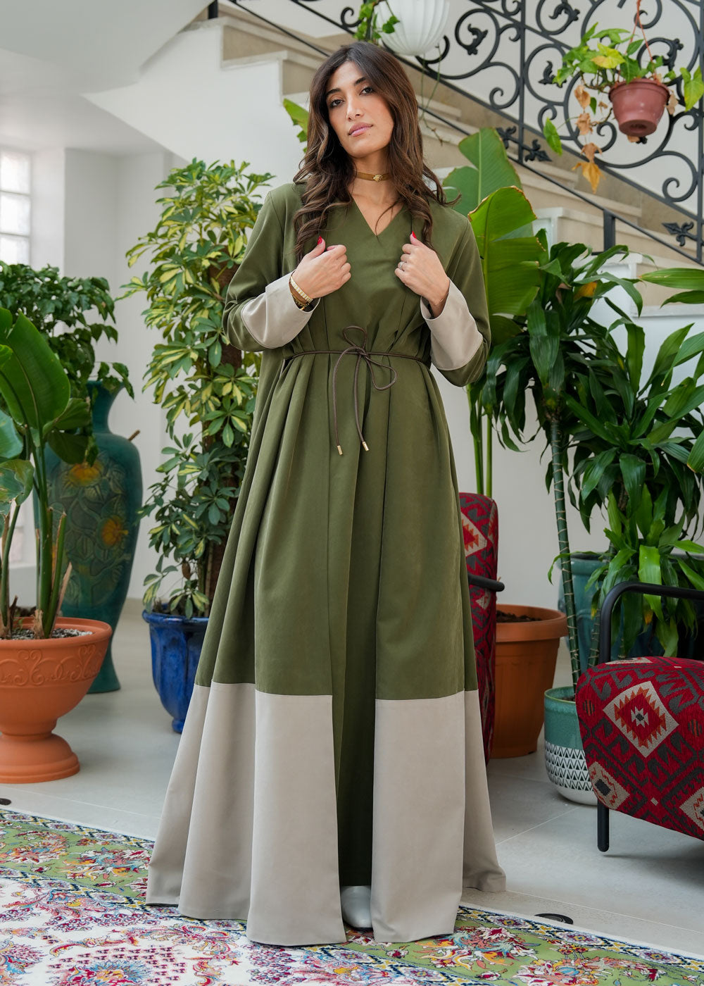 8078 Olive Green Daraa Set For Women