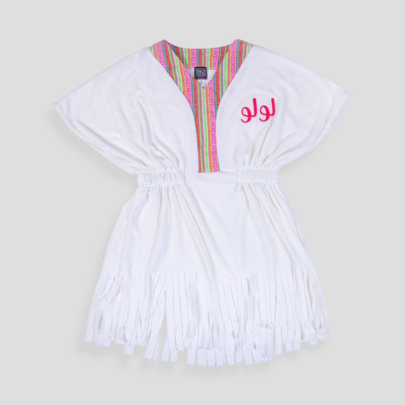 White Sadu Towel Dress For Girls (With Name Embroidery Option)