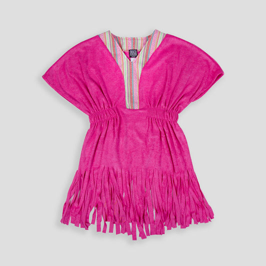 Fuchsia Pink Sadu Towel Dress For Girls (With Name Embroidery Option)