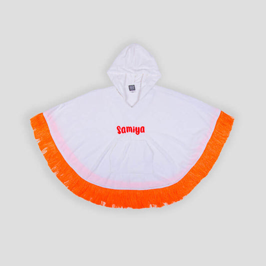 White And Orange Fringe Towel Cape For Girls (With Name Embroidery Option)