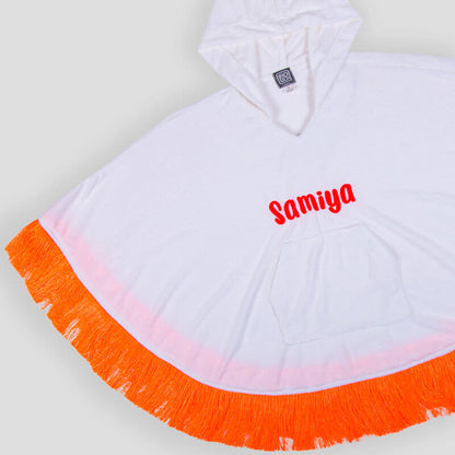 White And Orange Fringe Towel Cape For Girls (With Name Embroidery Option)