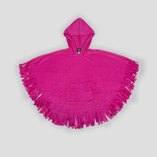 Fuchsia Pink Fringe Towel Cape For Girls (With Name Embroidery Option)