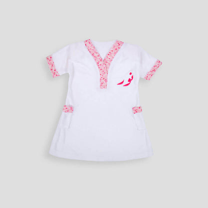 White And Pink Towel Dress For Girls (With Embroidery Option)