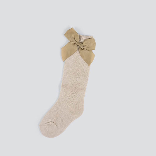 Pair Of Brown Ribbon Socks For Girls