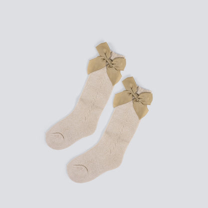 Pair Of Brown Ribbon Socks For Girls