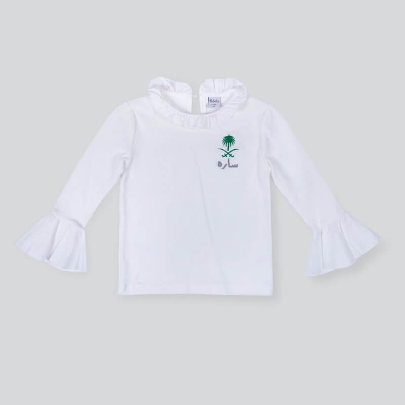 White Top With White Cuffs And Collar For Girls (With Name Embroidery)