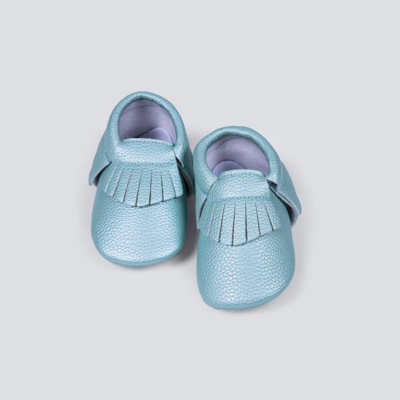 Turquoise Soft Leather Shoes For Babies (With Name Printing Option)