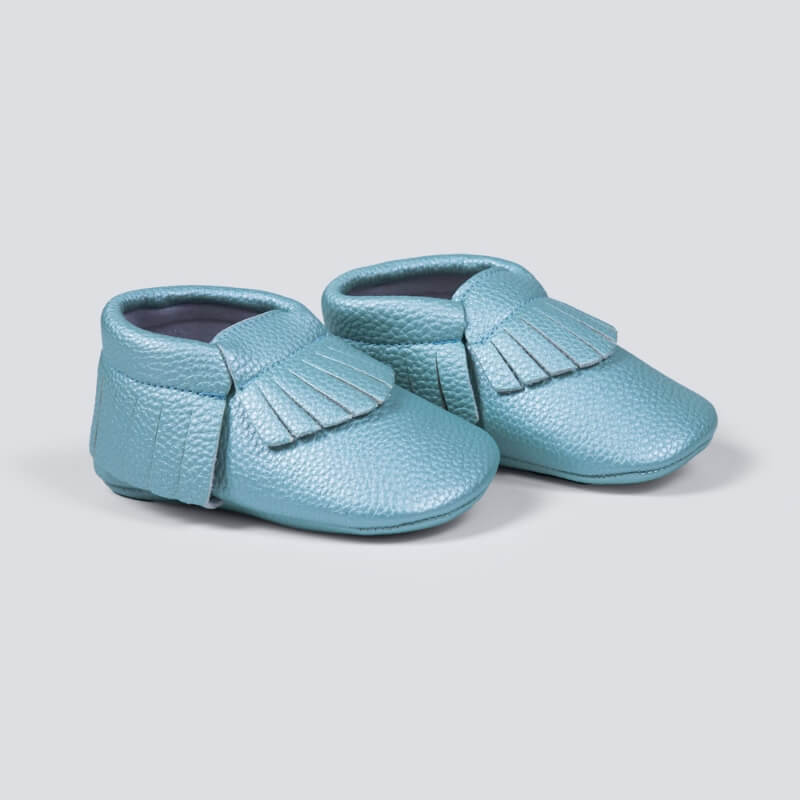 Turquoise Soft Leather Shoes For Babies (With Name Printing Option)