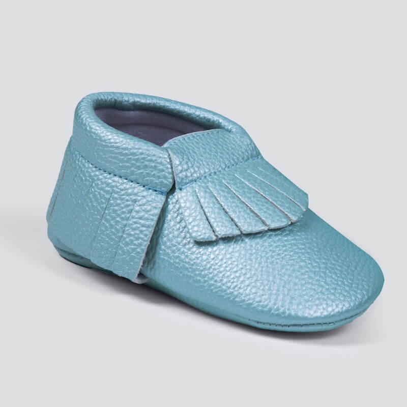 Turquoise Soft Leather Shoes For Babies (With Name Printing Option)